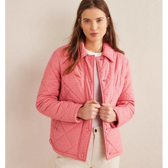 BODEN Broderie Quilted Embroidered Eyelet Cotton Jacket Pink Sz 14 Plus - Picture 1 of 6